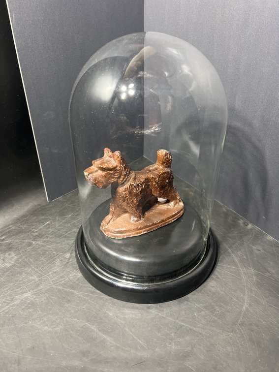 Vintage Dog Figurine in Glass Dome Display Case