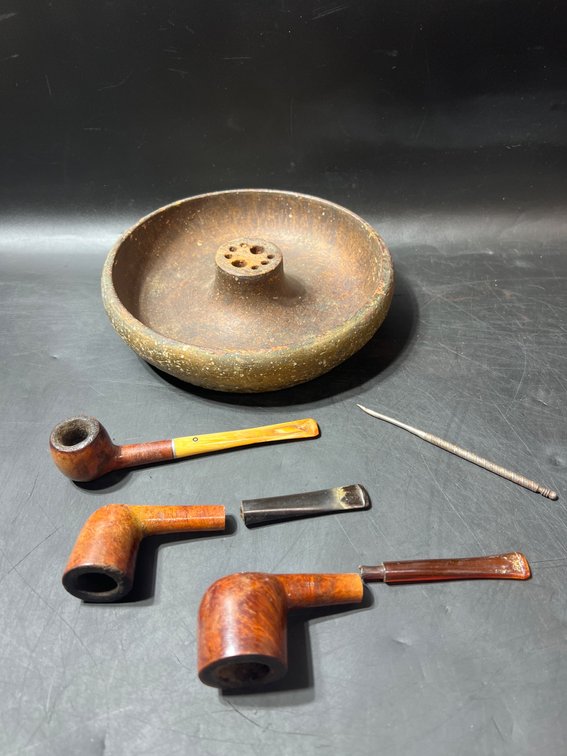Estate Lot of Yellow-Bole Smoking Pipes and Ashtray