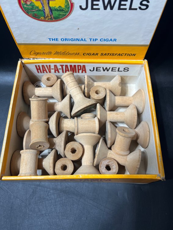 Wooden Thread Spools in Hav-A-Tampa Jewels Box