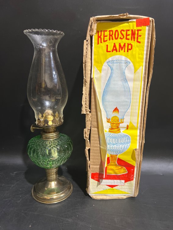 Glass and Brass Kerosene Lamp with Original Box