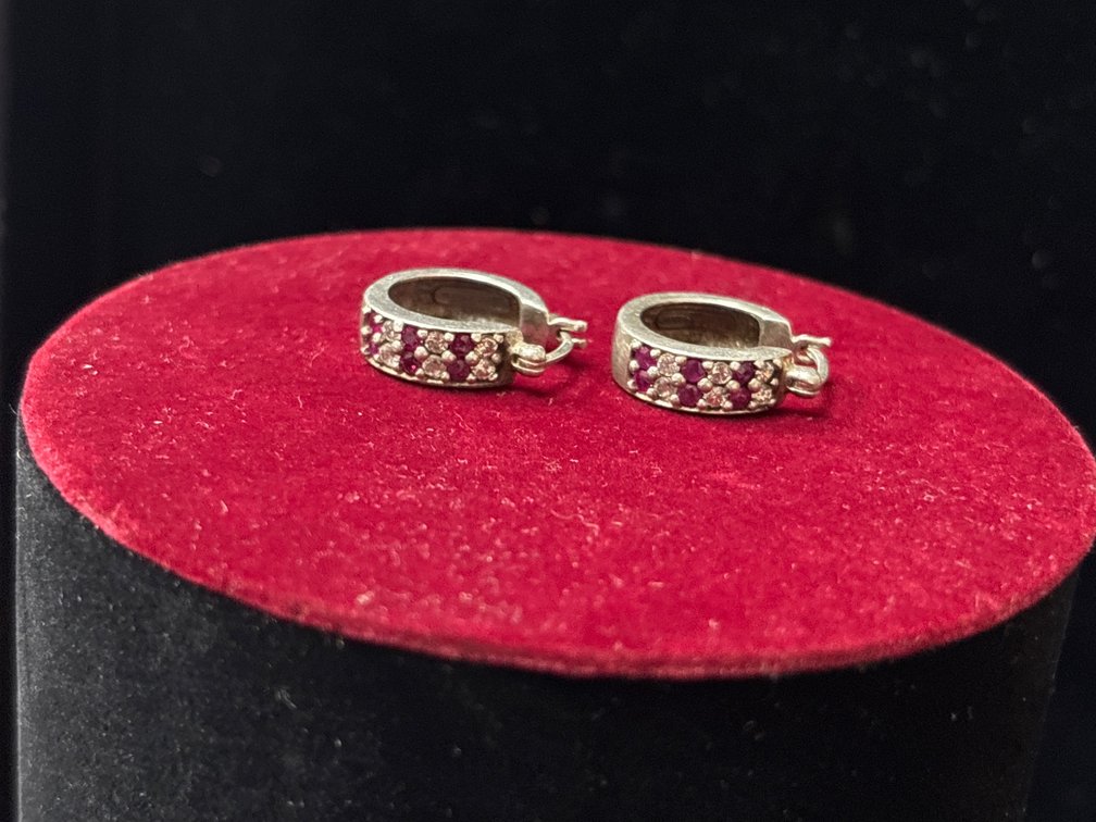 Sterling Silver Ruby and Diamond Accent Hoop Earrings