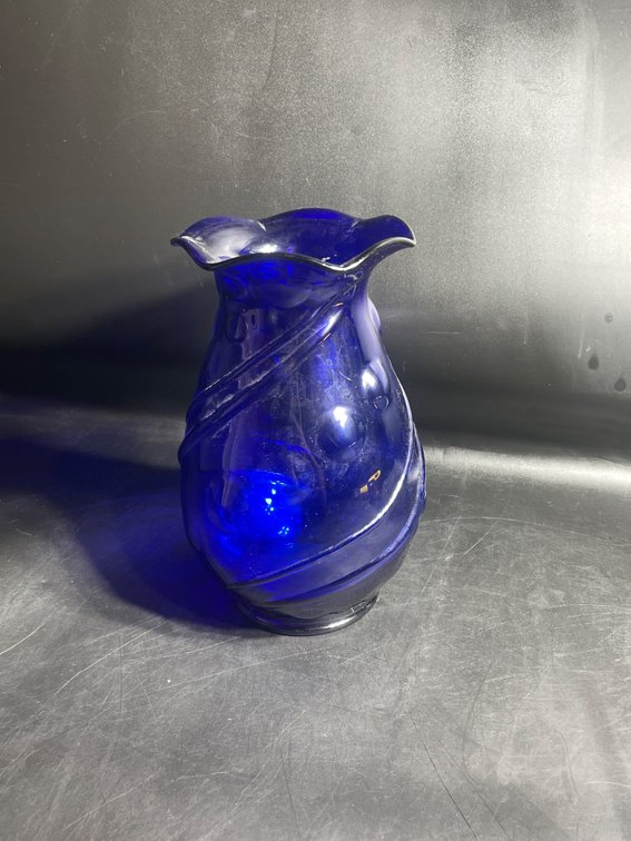 Cobalt Blue Art Glass Vase with Ruffled Rim