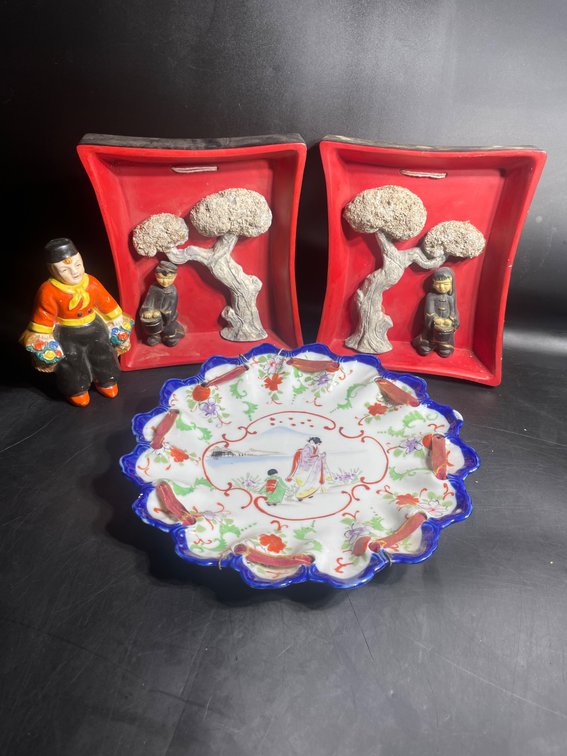 Decorative Items: Universal Statuary Plaques, Yamaka Plate, and Small Figurine