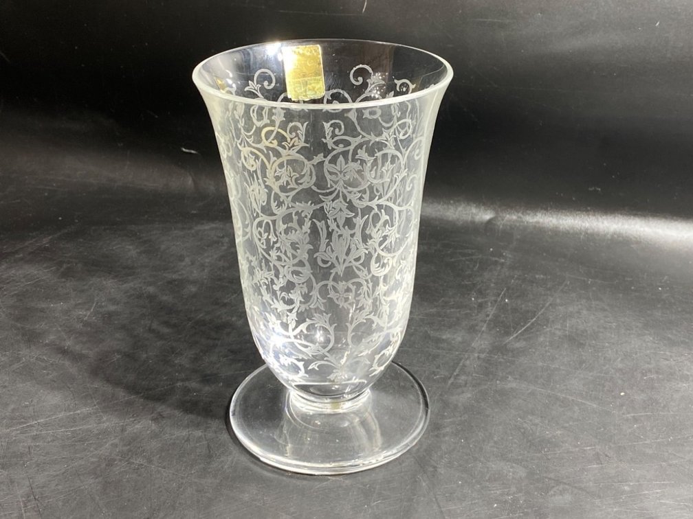 Baccarat Crystal Vase with Floral Etching and Gold Label