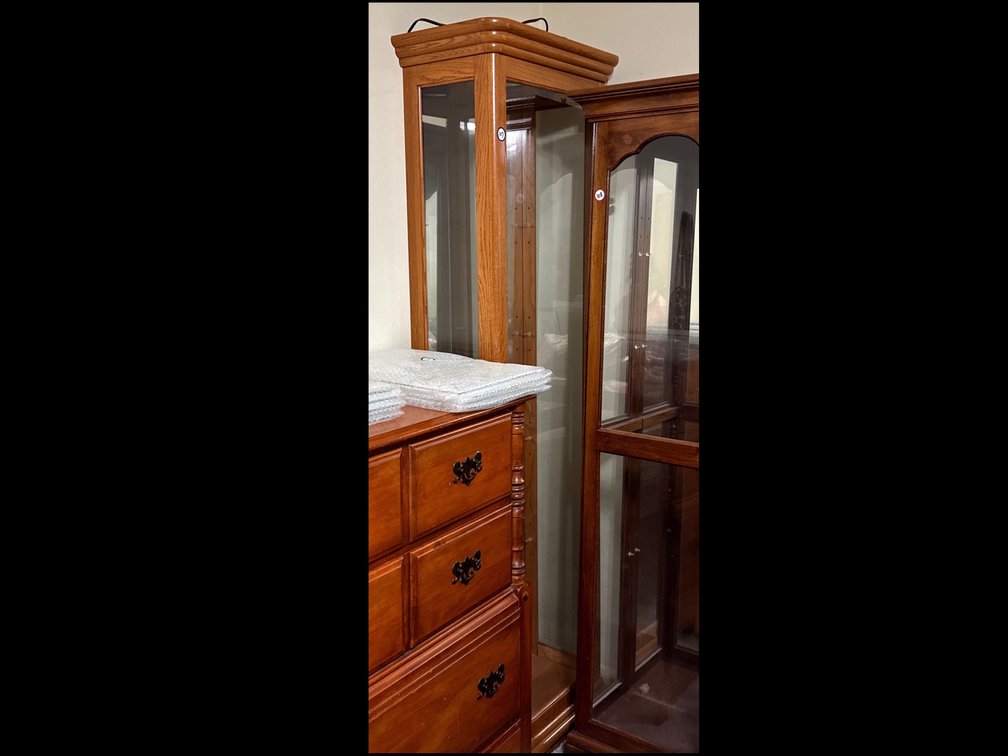 Wooden Display Cabinet with Glass Panels and Removable Shelves