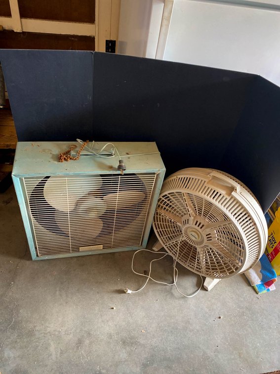 Two Vintage Electric Fans: General Electric and Galaxy Models