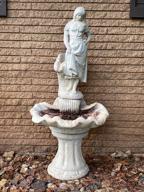 Concrete Fountain with Woman Statue, 57”x27”x26”