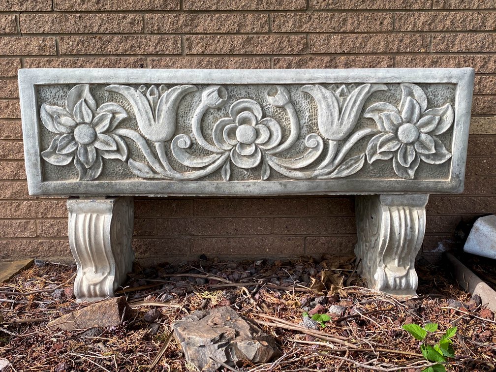 47’x14’x26′ Carved Concrete Floral Motif Planter on Scroll Legs