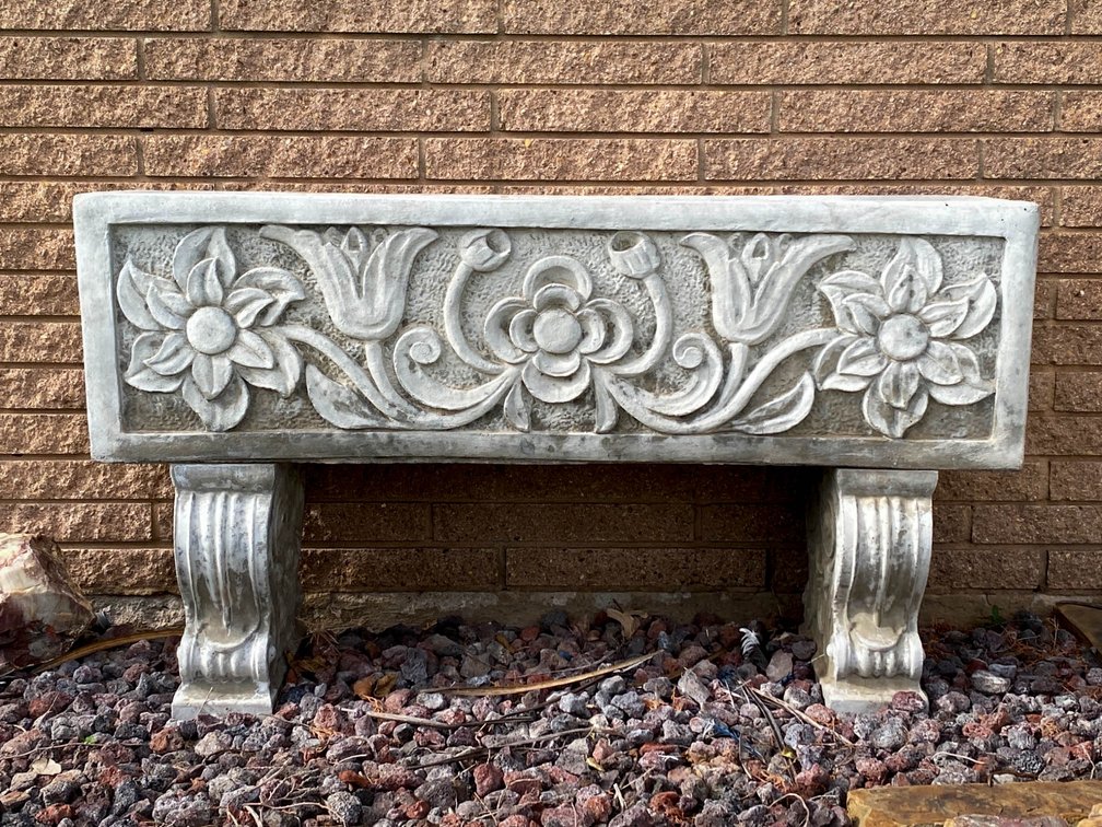 47”x14”x27” Rectangular Concrete Planter with Floral Relief Design
