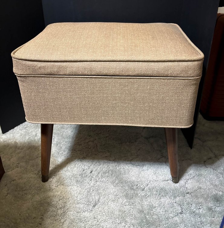 Mid-Century Storage Ottoman with Sewing Supplies