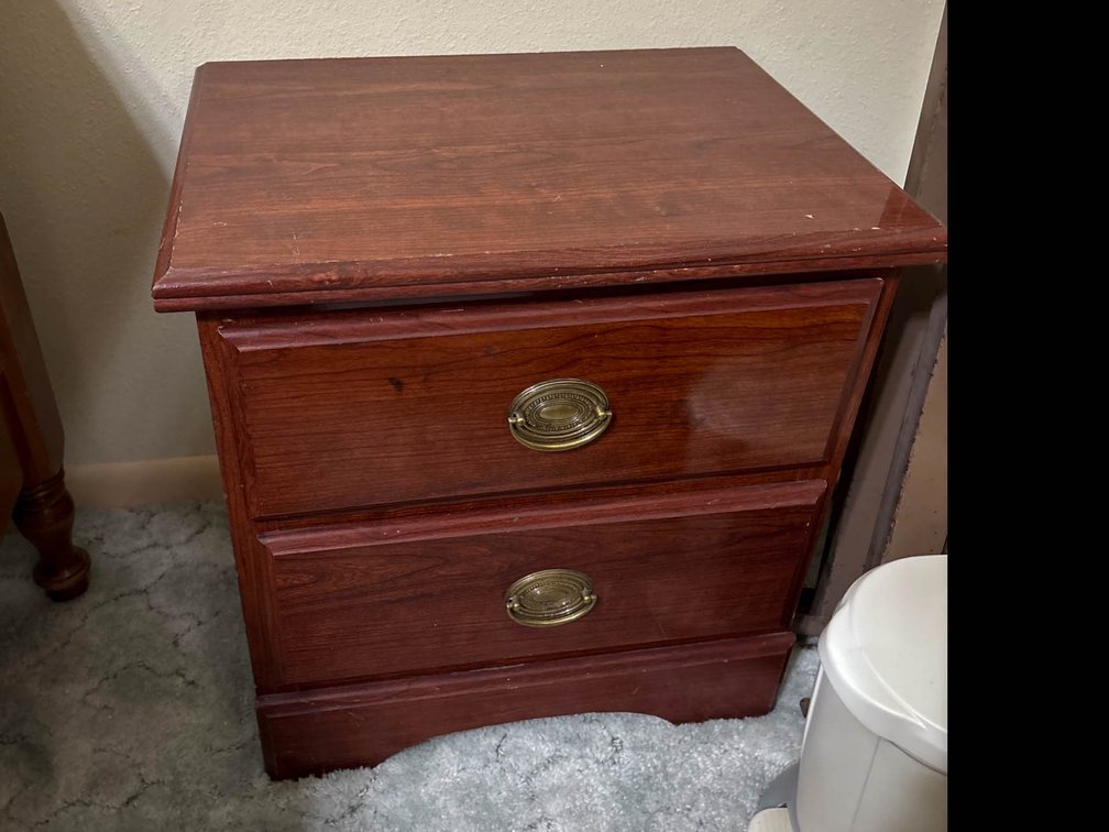Two-Drawer Wooden Nightstand With Brass Hardware