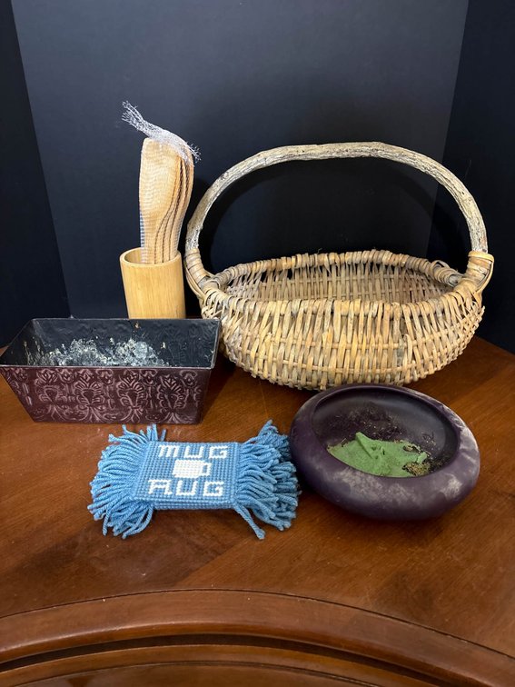 Miscellaneous Household Items Including Basket, Tray, and Coasters