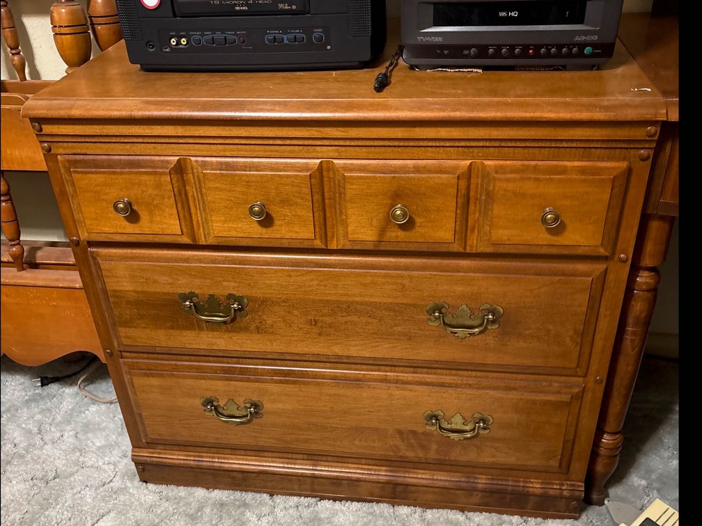 Wooden Three-Drawer Dresser with Brass Hardware