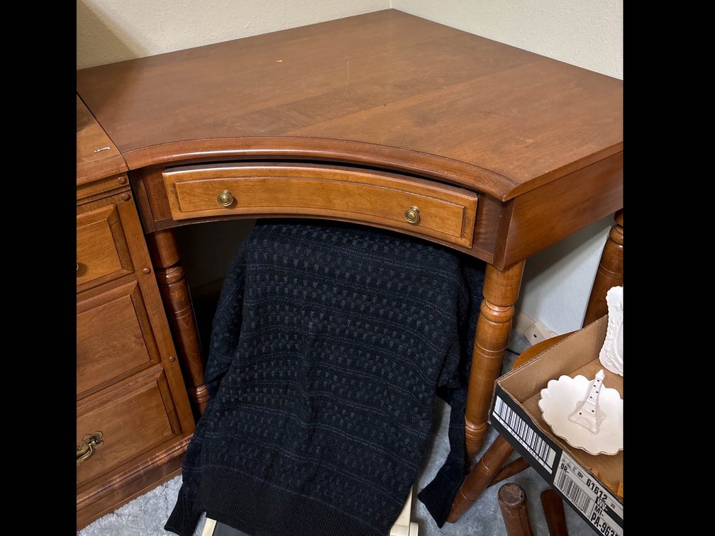 Heywood-Wakefield Corner Wood Desk with Drawer