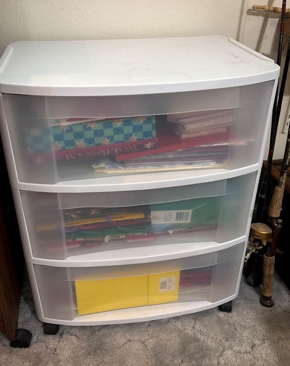 White Plastic 3-Drawer Storage Unit with Assorted Contents