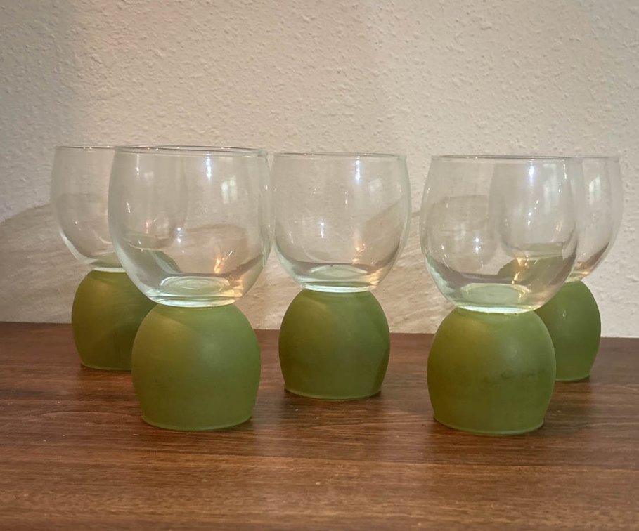 Six Green Base Stemless Glasses