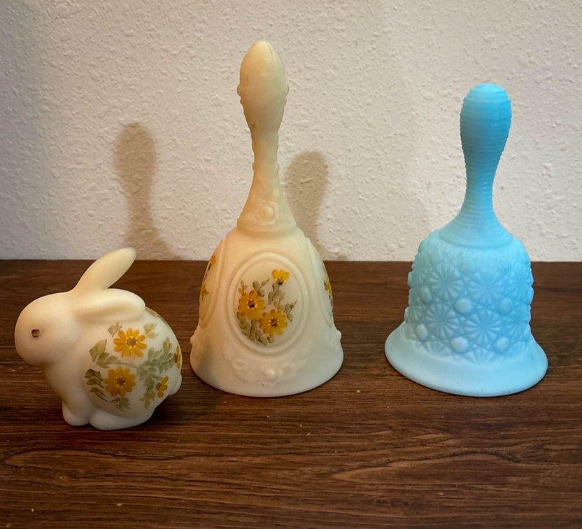 Fenton Decorative Glass Bells and Rabbit Figurine