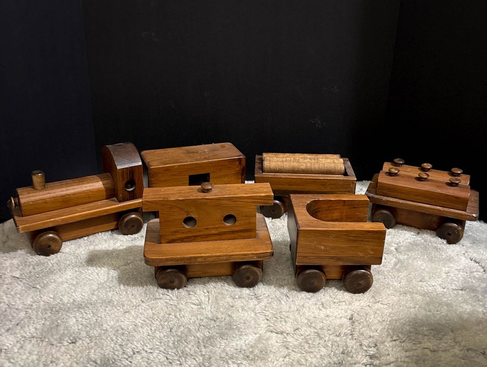 Handcrafted Wooden Train Set with Detachable Cars