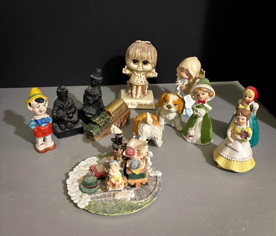Ceramic and Resin Figurines Including Pinocchio and Occupation Statues