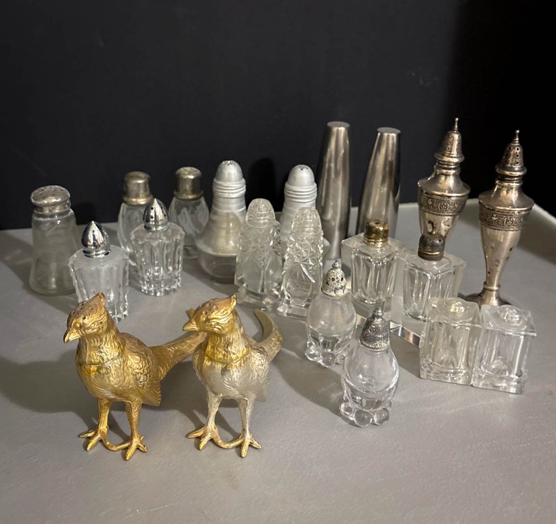 Salt and Pepper Shakers with Gilt Metal Bird Figures