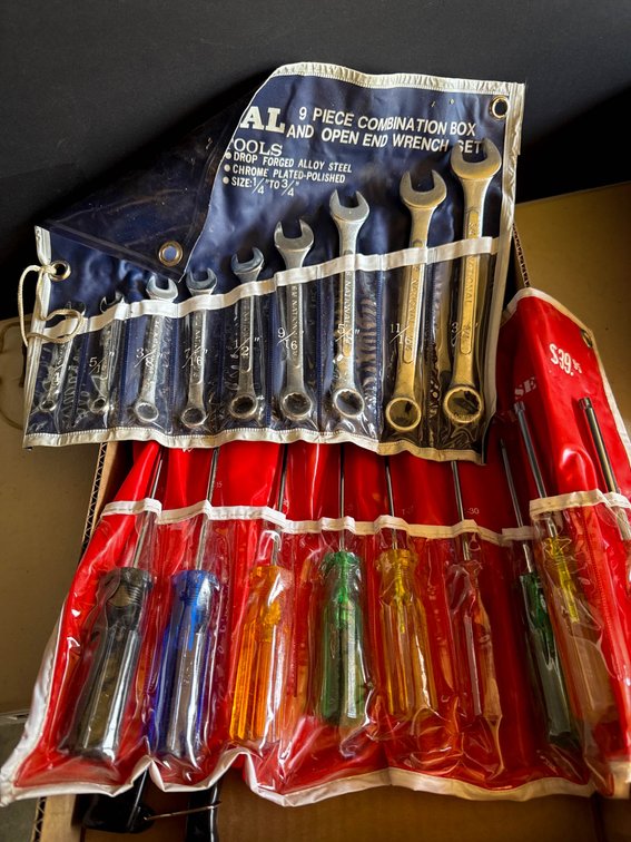 National Wrench Set, Screwdriver Set, Stanley Rivets, and Accessories