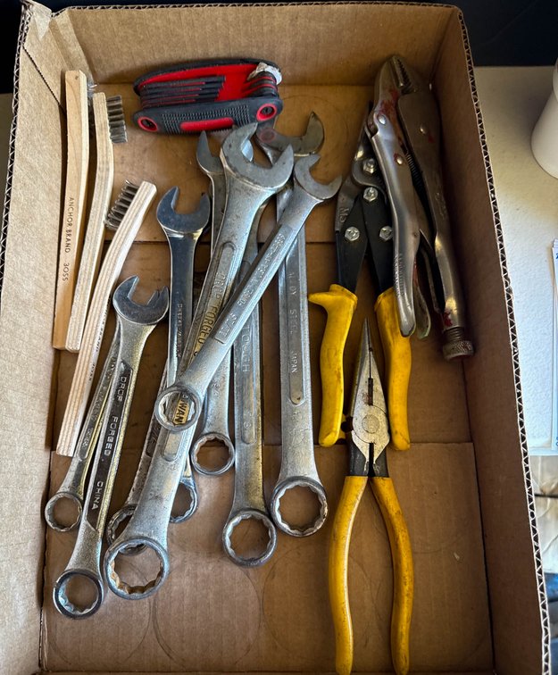 Hand Tools Including Wrenches, Pliers, and Brushes