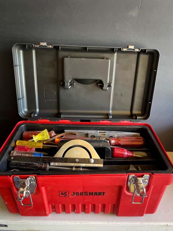Red JobSmart Tool Box with Assorted Hand Tools