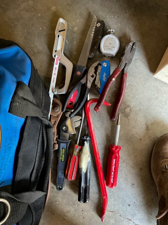 Tool Bag with Assorted Tools, Carpet Kicker and Accessories