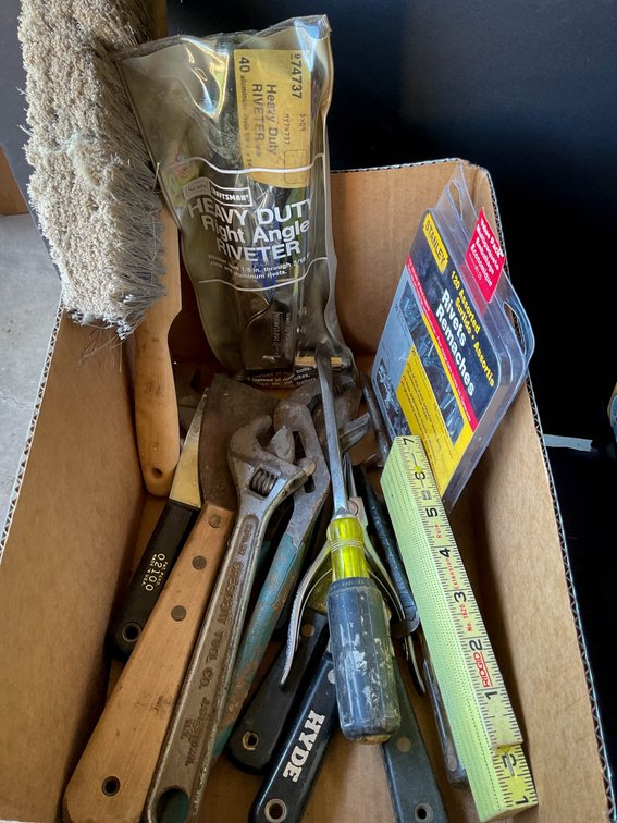 Tools Including Heavy-Duty Riveter, Hyde Putty Knives, and Stanley Rivets