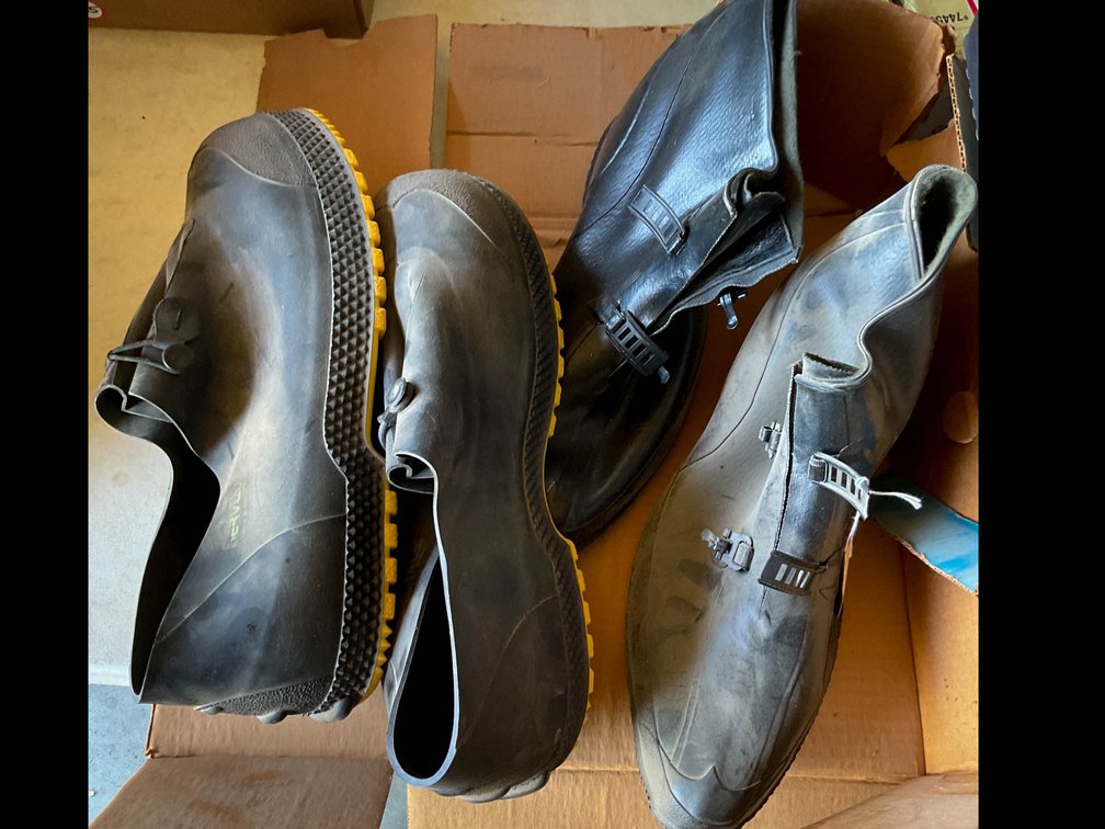 Rubber Work Boots with Yellow Soles, Size Large, Size 11