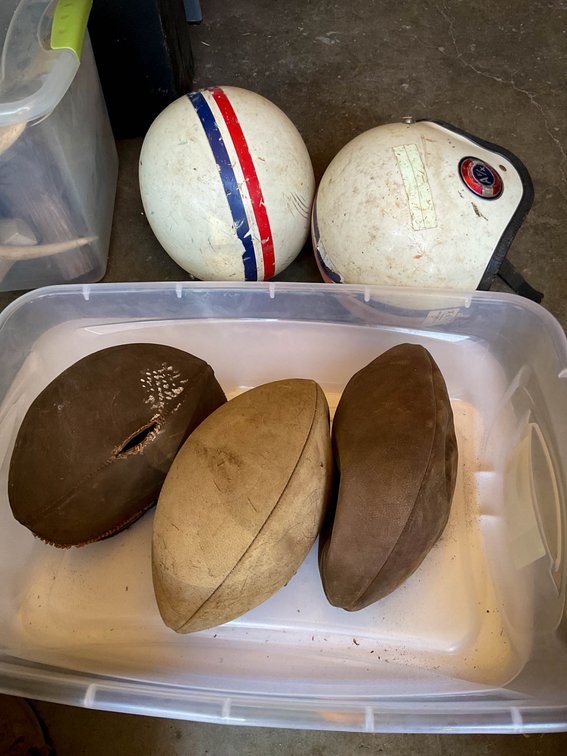 Vintage Leather Footballs and Helmets