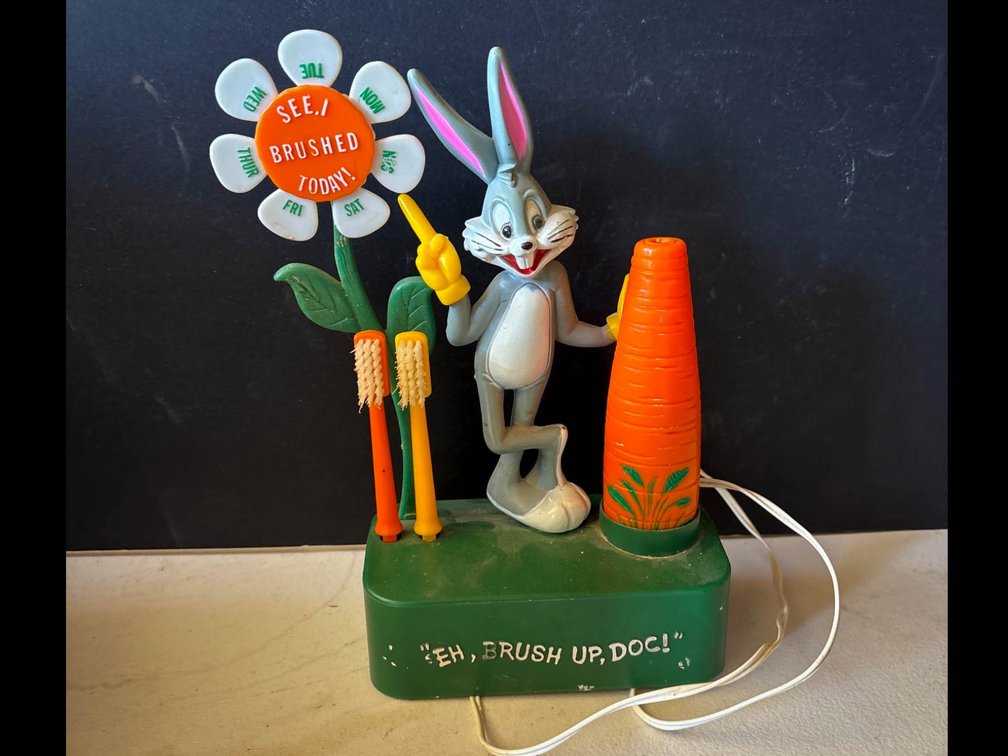 Vintage Bugs Bunny Toothbrush Holder with Flower and Carrot Motif