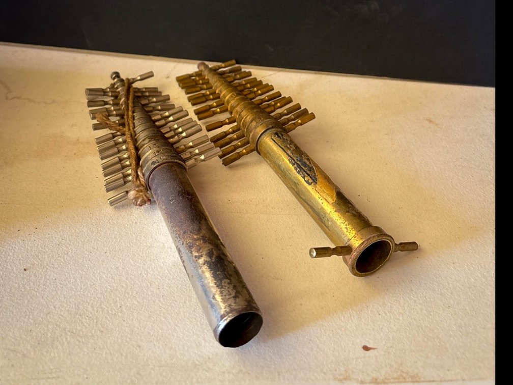Two Vintage Brass Wind Instrument Reed Mandrels