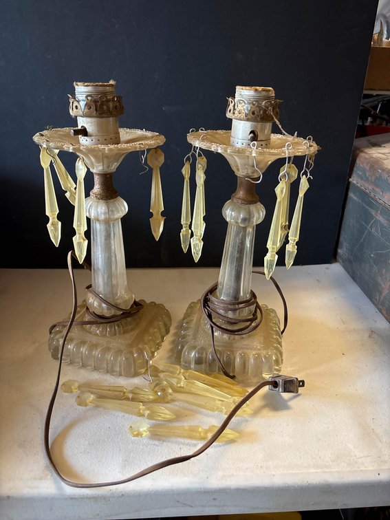 Glass Table Lamps with Prisms and Metal Sockets