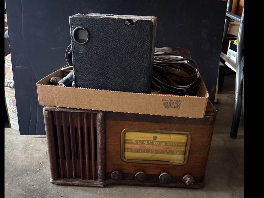 Vintage Wood Cabinet Tube Radio with Accessories and Components