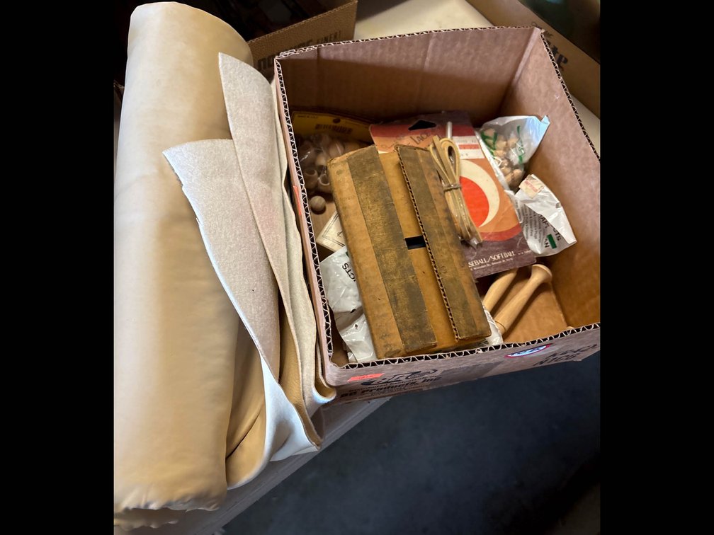 Craft and Workshop Supplies Including Wood Parts, Lacing, and Tools