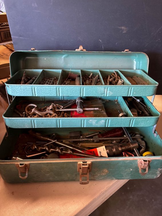 Falls City Metal Tool Box With Assorted Tools and Hardware