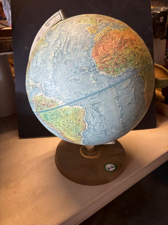 Relief Globe with Wooden Base and Metal Meridian