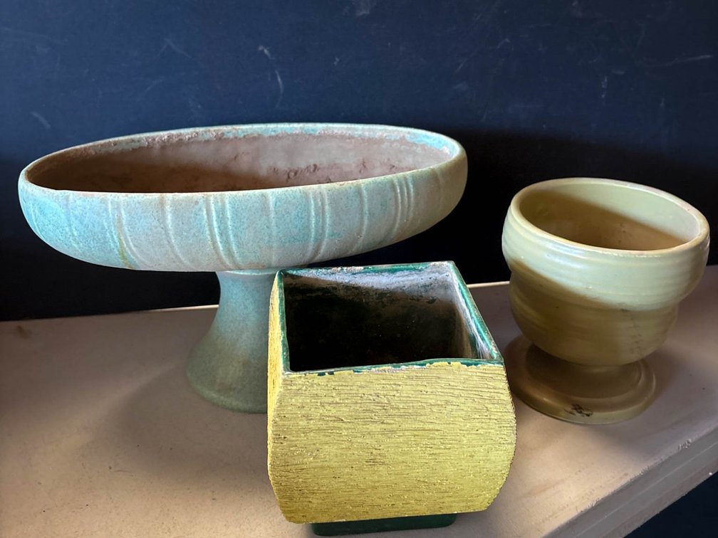 Three Vintage Pottery Planters and Compotes