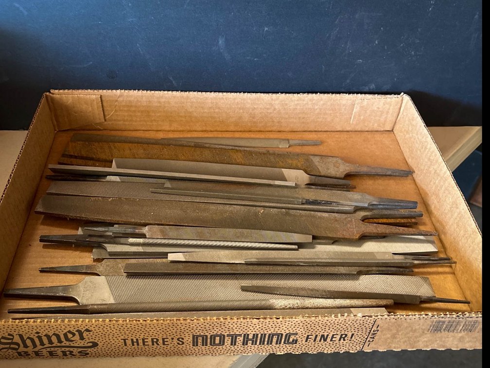 Metalworking Files in a Shiner Beer Box