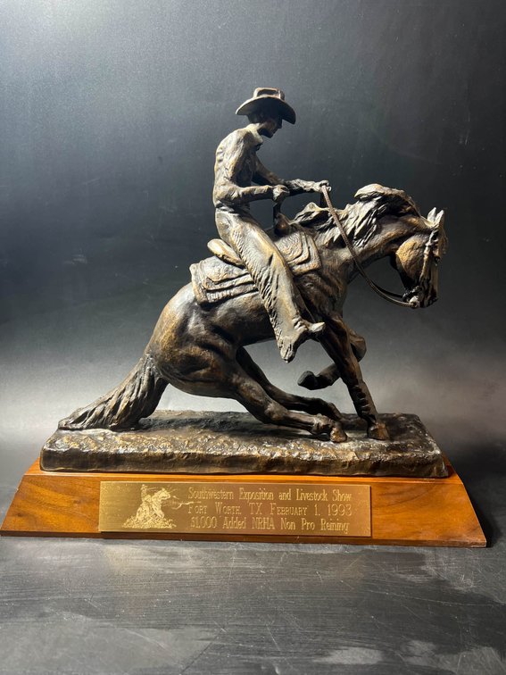 Bronze Sculpture ‘NRHA Non Pro Reining’ Cowboy on Horse, 1973