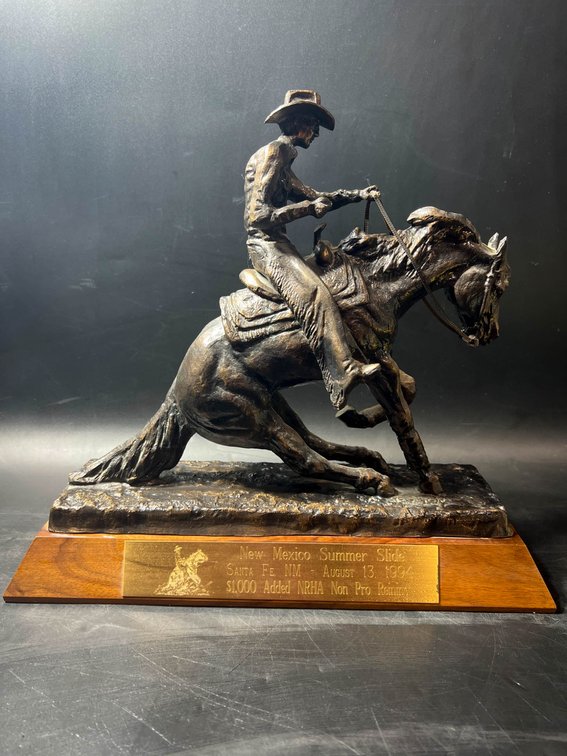 Bronze Horse and Rider Sculpture With New Mexico Summer Slide Plaque