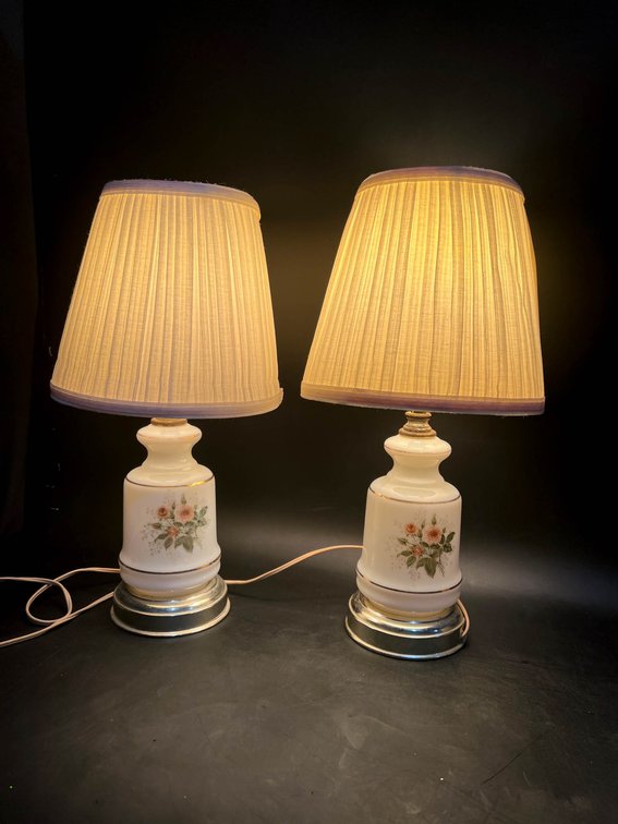 Floral Ceramic Table Lamps With Pleated Shades
