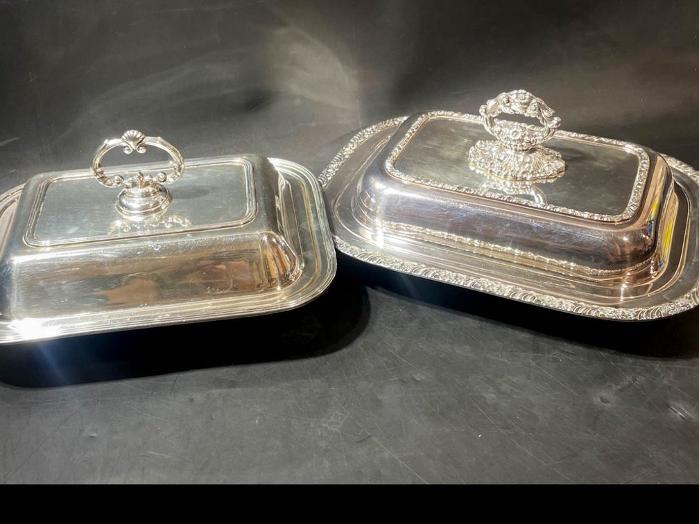 Covered Silver-Plated Rectangular Serving Dishes