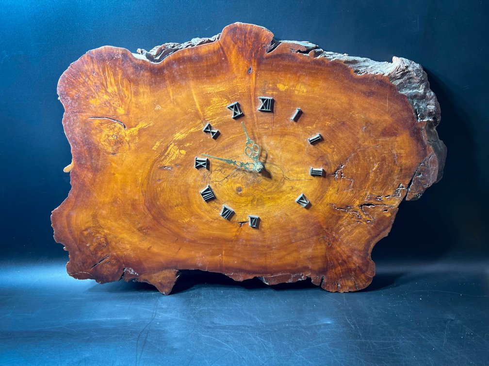Rustic Live Edge Wood Slab Wall Clock with Roman Numerals