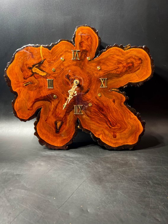 Natural Wood Slab Clock With Roman Numerals