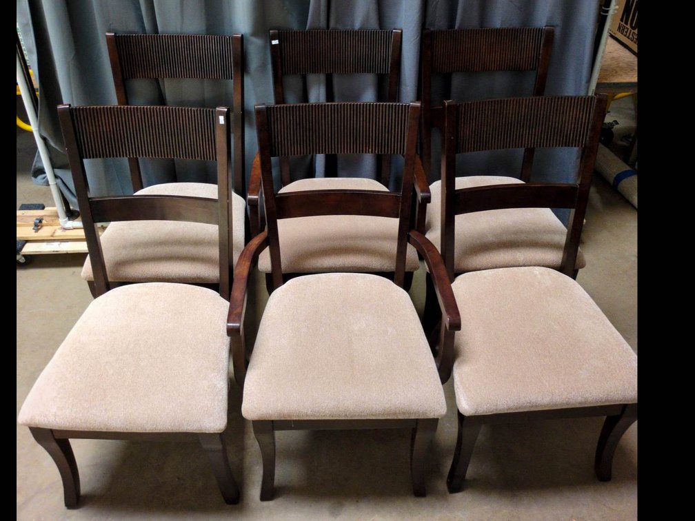 Six Wooden Dining Chairs with Upholstered Seats