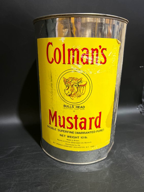 Colman’s Mustard Tin with Bull’s Head Design, 10 lb Capacity