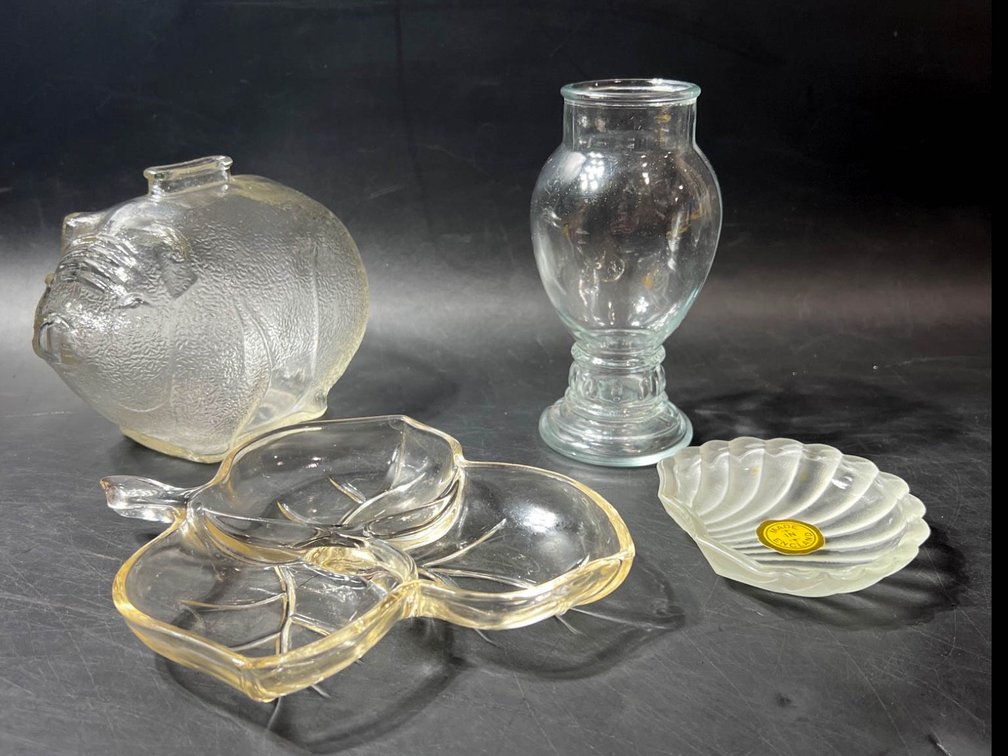 Glass Decorative Items, Including Vessel, Dishes and Candle Holder
