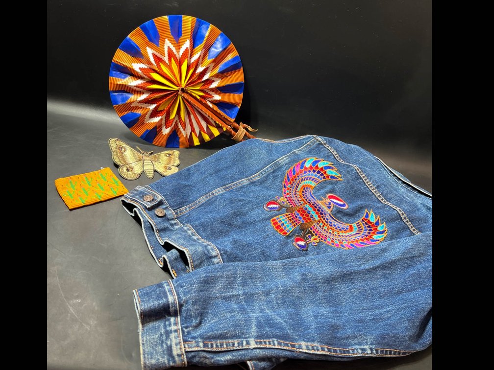 Levi’s Denim Jacket with Accessories, Including Fan and Embroidered Butterfly Pin